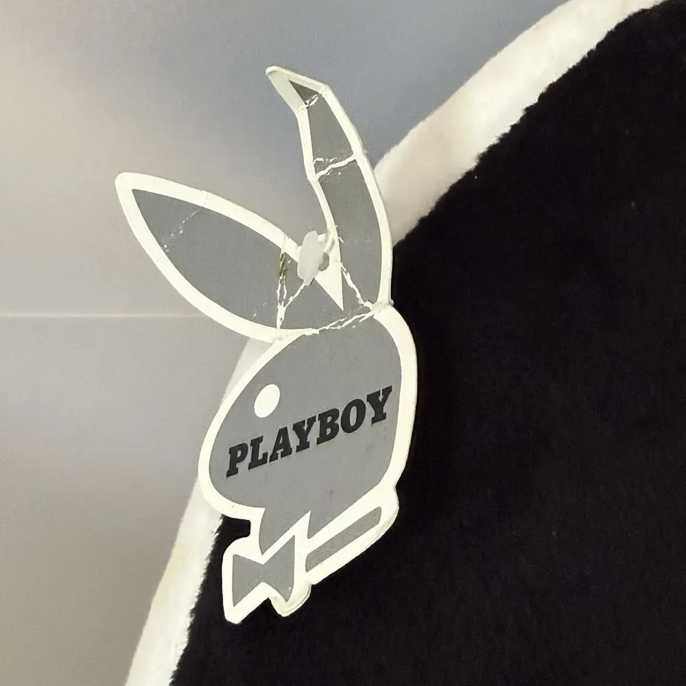 Vintage 2003 Playboy Bunny Head Shaped Pillow Black White Plush w/ Tags, Y2K